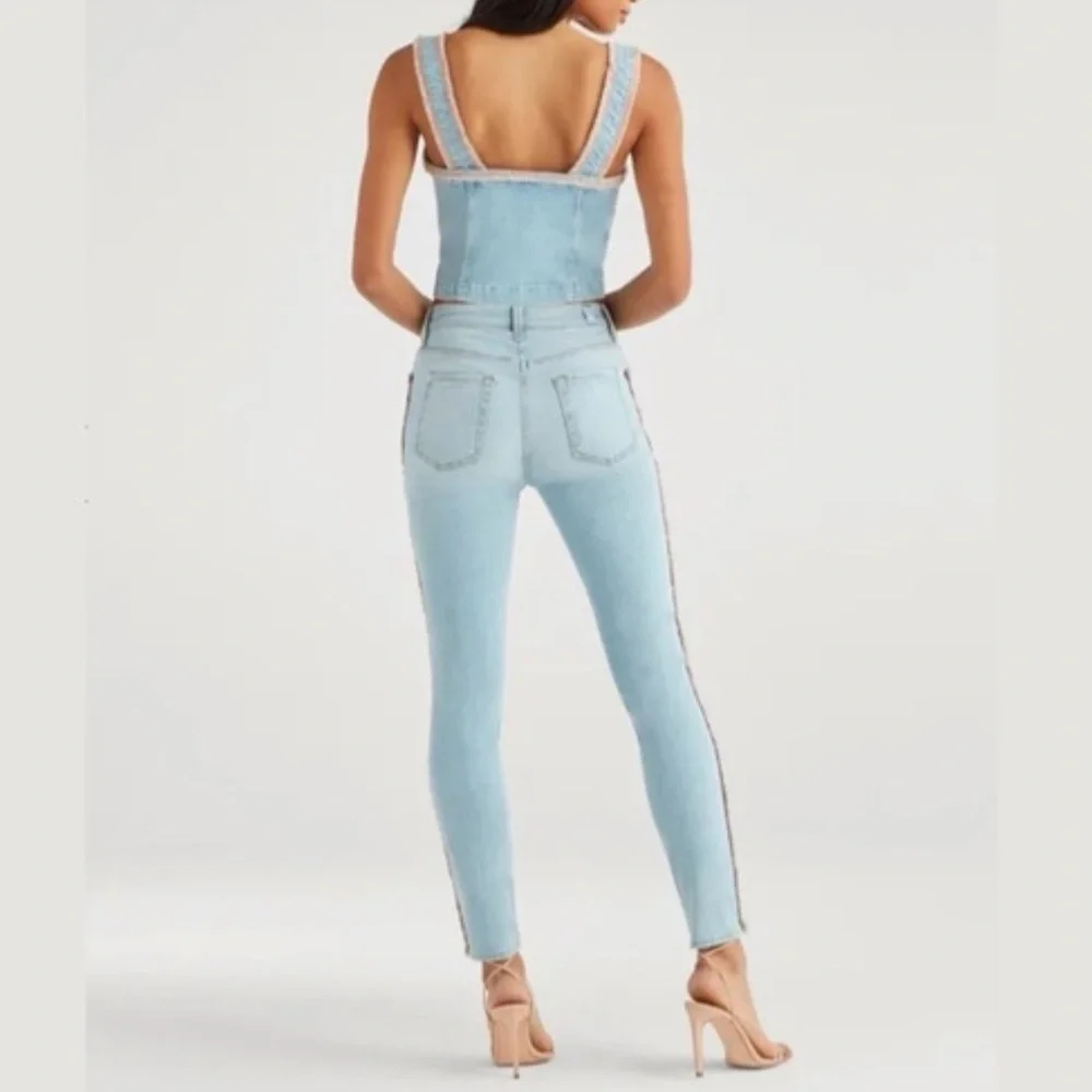 7 For All Mankind High Waist Ankle Skinny With Rainbow Fringe size 30  🌈 👖 - Picture 2 of 16